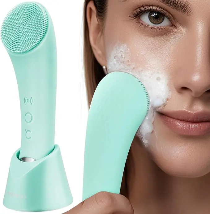 Facial Cleansing Brush, PRITECH Heatable Vibrating Face Scrubber with Massage, Silicone Face Scrubber for Women & Men, Electric Facial Cleanser for Deep Cleansing, Gentle Exfoliating minihygieneproducts.