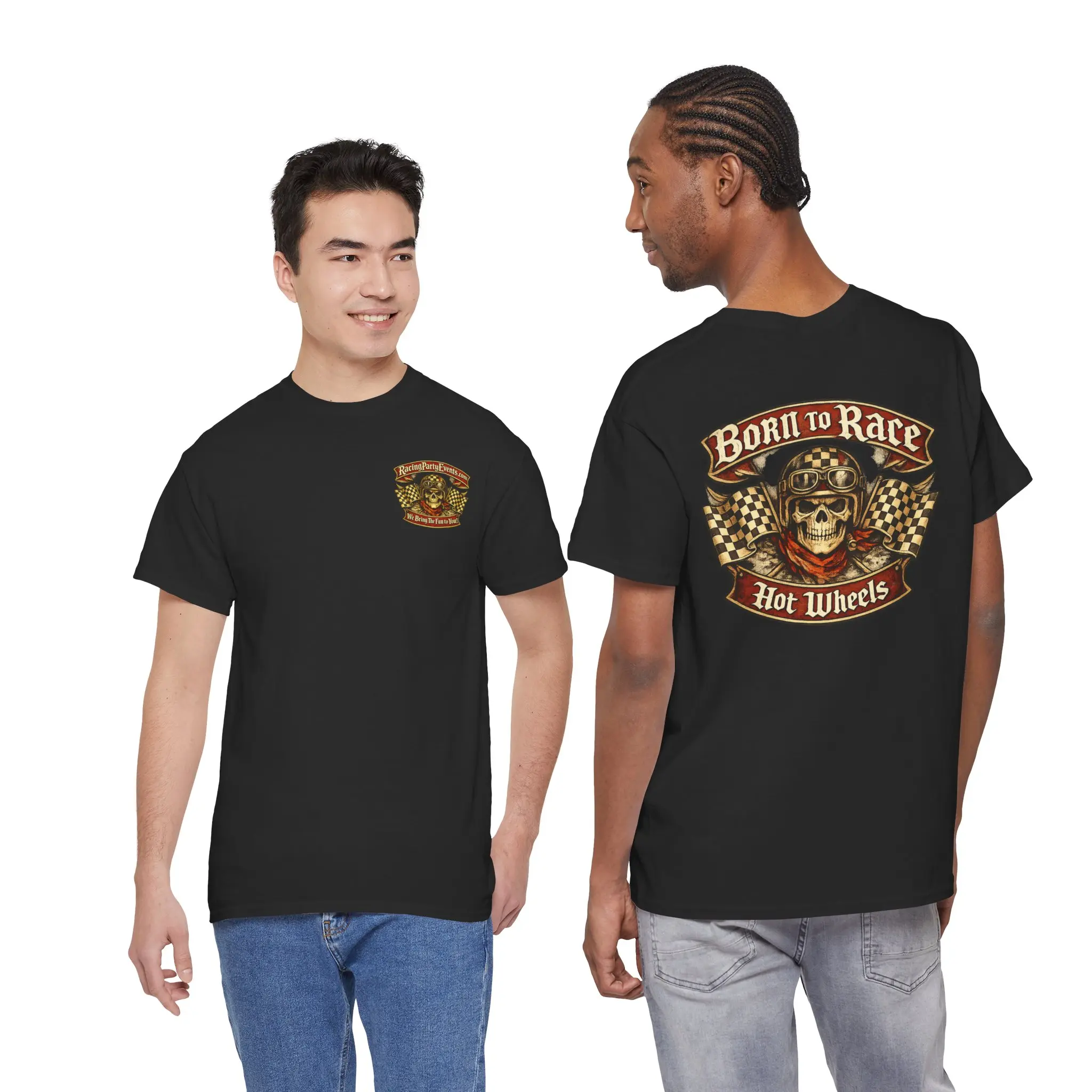 Born to Race Skull with Checkered Flags T-Shirt | Hot Wheels Racing Tee