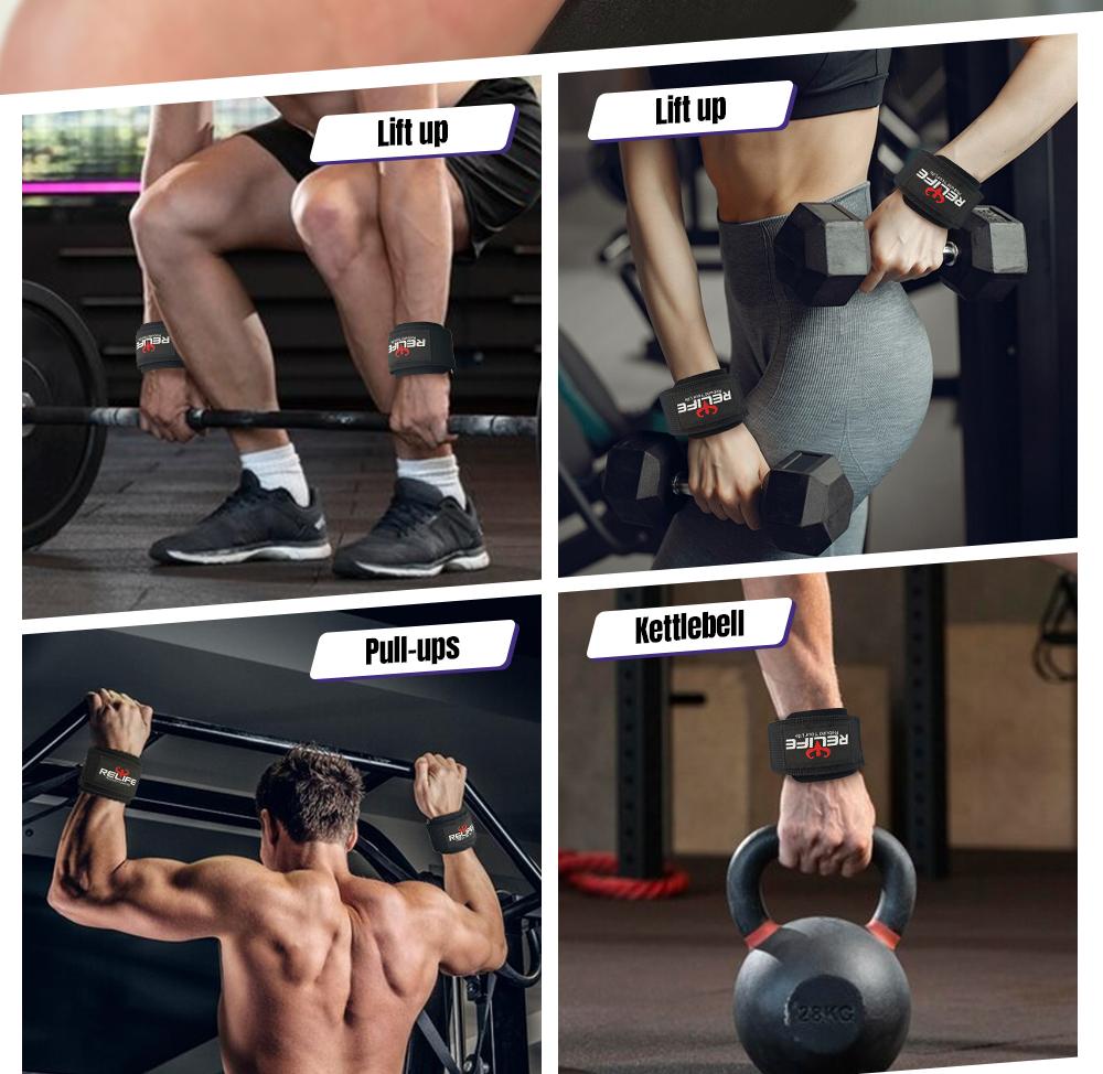 RELIFE Rebuild Your Life Heavy Duty Weightlifting Hooks (Pair) Non-Slip Wrist Straps for Shrugs Rows & Deadlifts Thick Wrist Padding Weight Grips