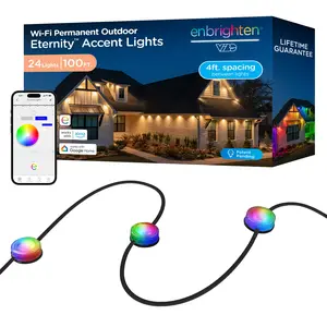 Enbrighten VIBE WiFi Color-Changing Permanent Outdoor Eternity Accent Lights, 24 Lights, 100ft. Black Cord