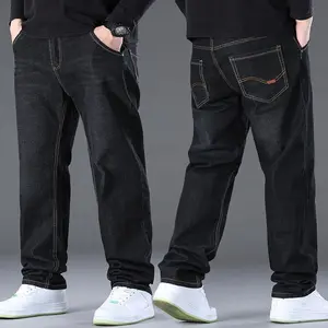2025 New Spring Plus Size Men's Jeans Loose Fit Mid Waist Stretch Long Pants