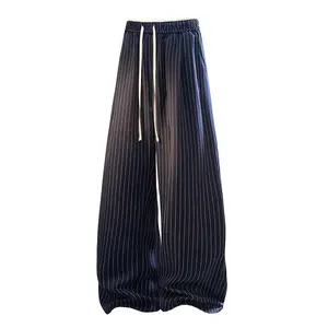 Men’s striped casual pants — new for spring, retro high-street style, loose fit, versatile straight cut, drapey fabric, unisex design
