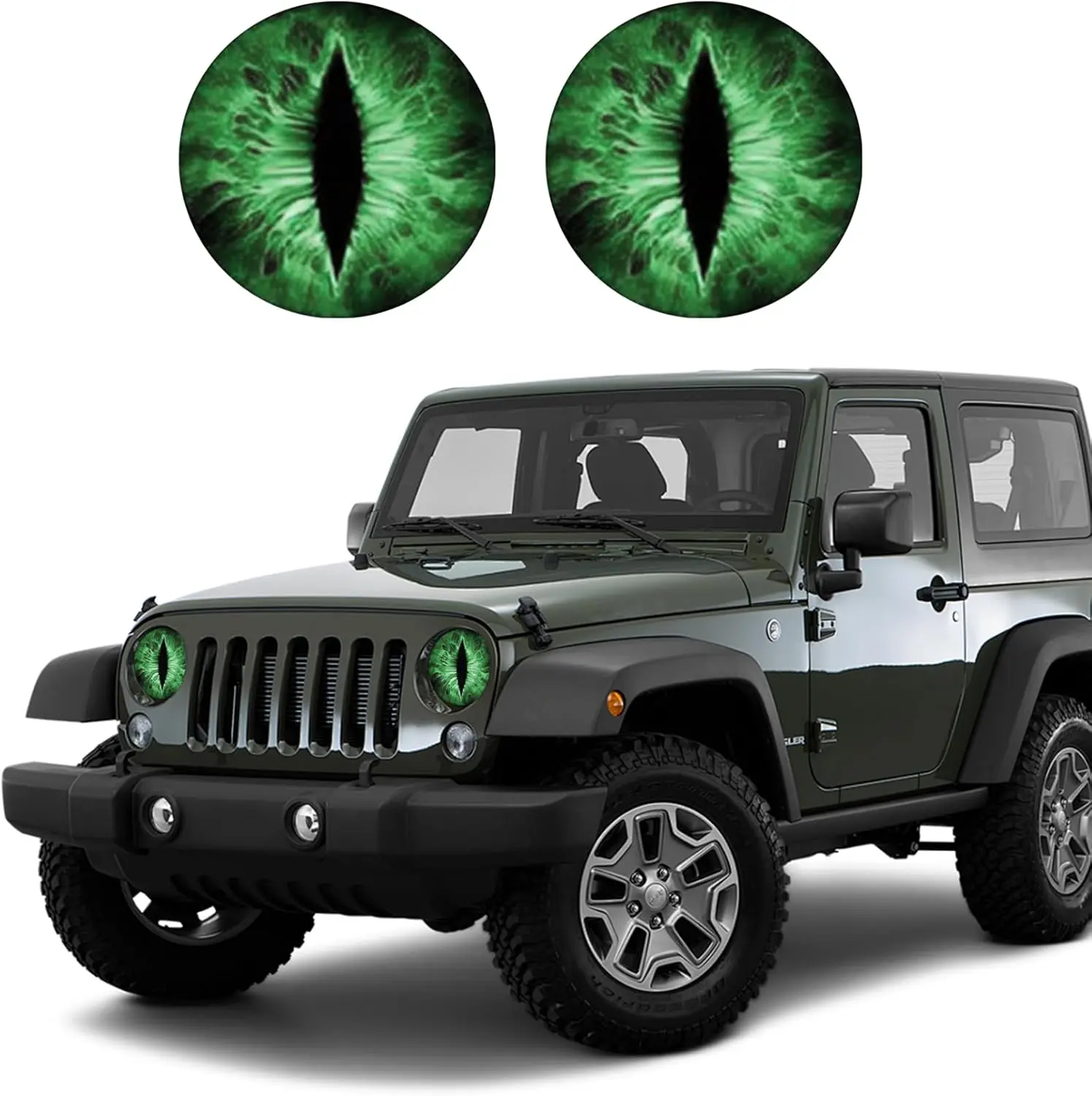 2PCS Beast Eyes Headlight Decals, 3D Stereo Eyes Headlight Decal Stickers, Car Body Window Bumper Decoration Stickers, Car Accessories Round Headlight Decal for Jeep Wrangler (Green)