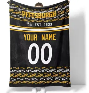 Custom Personalized Gifts Foot Ball Pittsburgh Throw Blanket Custom Name and Number Blanket for Men Women Boy Gifts