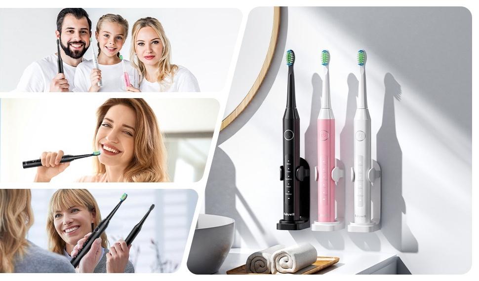 Fairywill D7s Electric Toothbrush,Sonic Toothbrush for Adults,6 or 8pcs Dupont Brush Heads with Travel Covers and Electric Toothbrush Holder