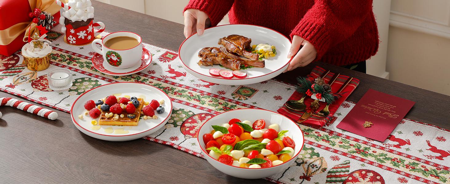 MALACASA Santa Claus / Christmas Tree 30-Piece Dinnerware Set (Service for 6) - New and Improved- Fine Earthenware Holiday Dinner Set - Microwave & Dishwasher Safe Winter Holiday