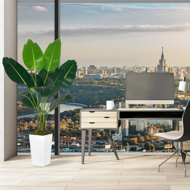 5ft Artificial Bird of Paradise Plant with 10 Branches – Realistic Faux Indoor Floor Plant for Living Room, Office, Bedroom Décor (Includes White Square Pot)