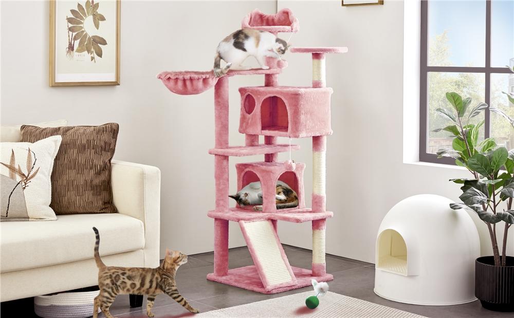 【Crazy Price】Yaheetech 54"/57''/63"/79"/82" Cat Tree Multilevel Cat Tower with 2 Condos & Dangling Ball & Round Platform & Ladder