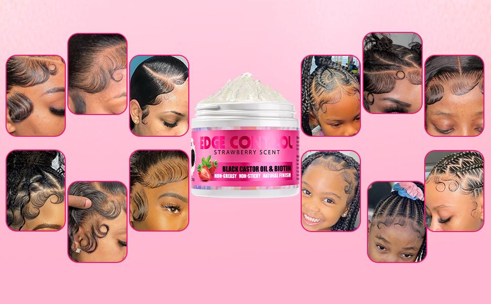 4 Counts Natural Edge Control Wax Gel for Women Strong Hold, Non-Greasy, No Flaking or White Residue, Smooths Edges Organic (Strawberry Scent)