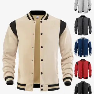 Men’s Autumn/Winter Casual Sports Fleece-Lined Patchwork Stand Collar Baseball Jacket
