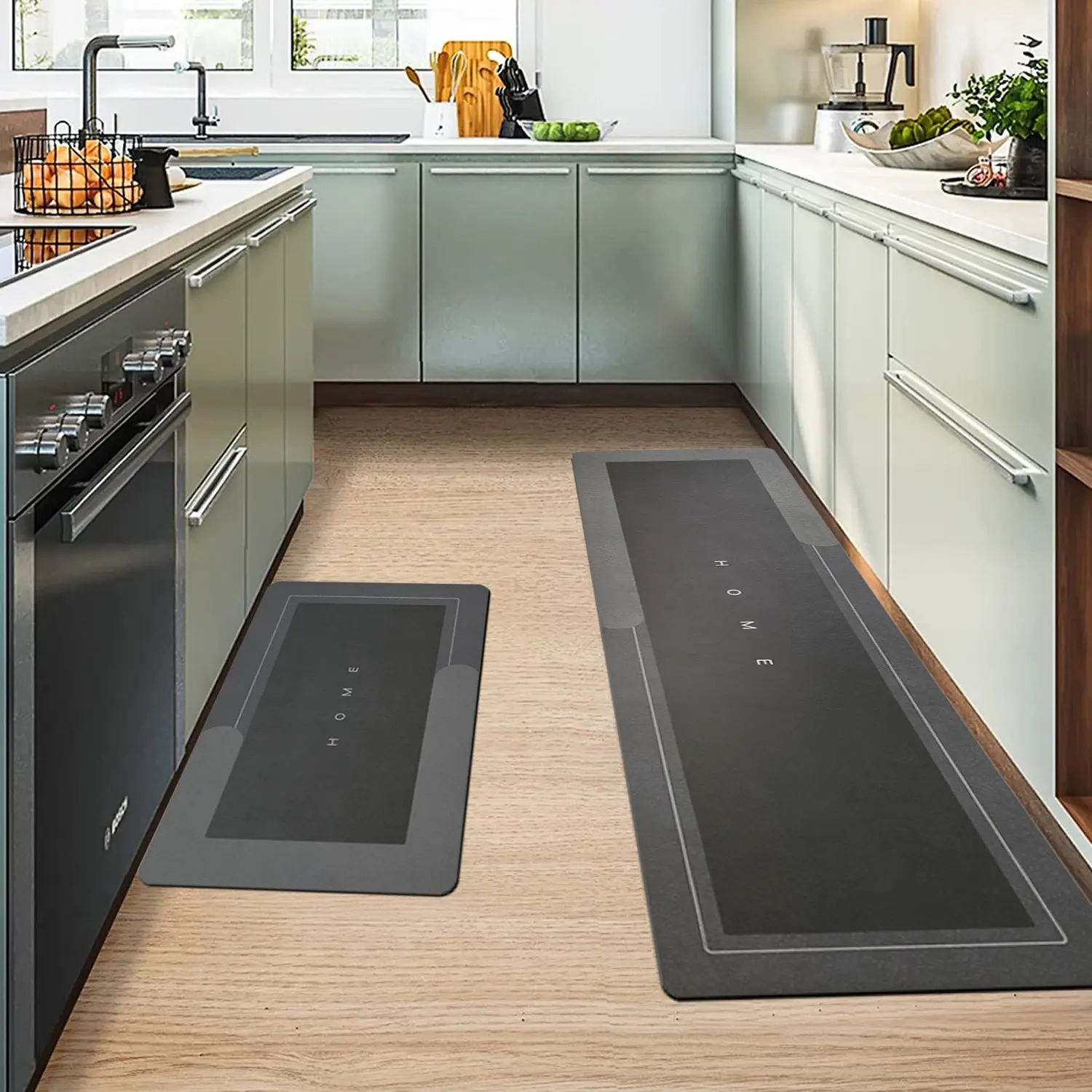 2PC Diatomite & Polyester Rectangular Mat Set, Non-Slip, Absorbent, Quick-Dry, Machine-Washable, Modern, Durable Functional Decor for Home Interiors, Kitchen/Bath/Entry