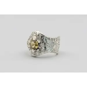Citrine Silverware Ring - Silver Plated with Boho Metalwork Size 8