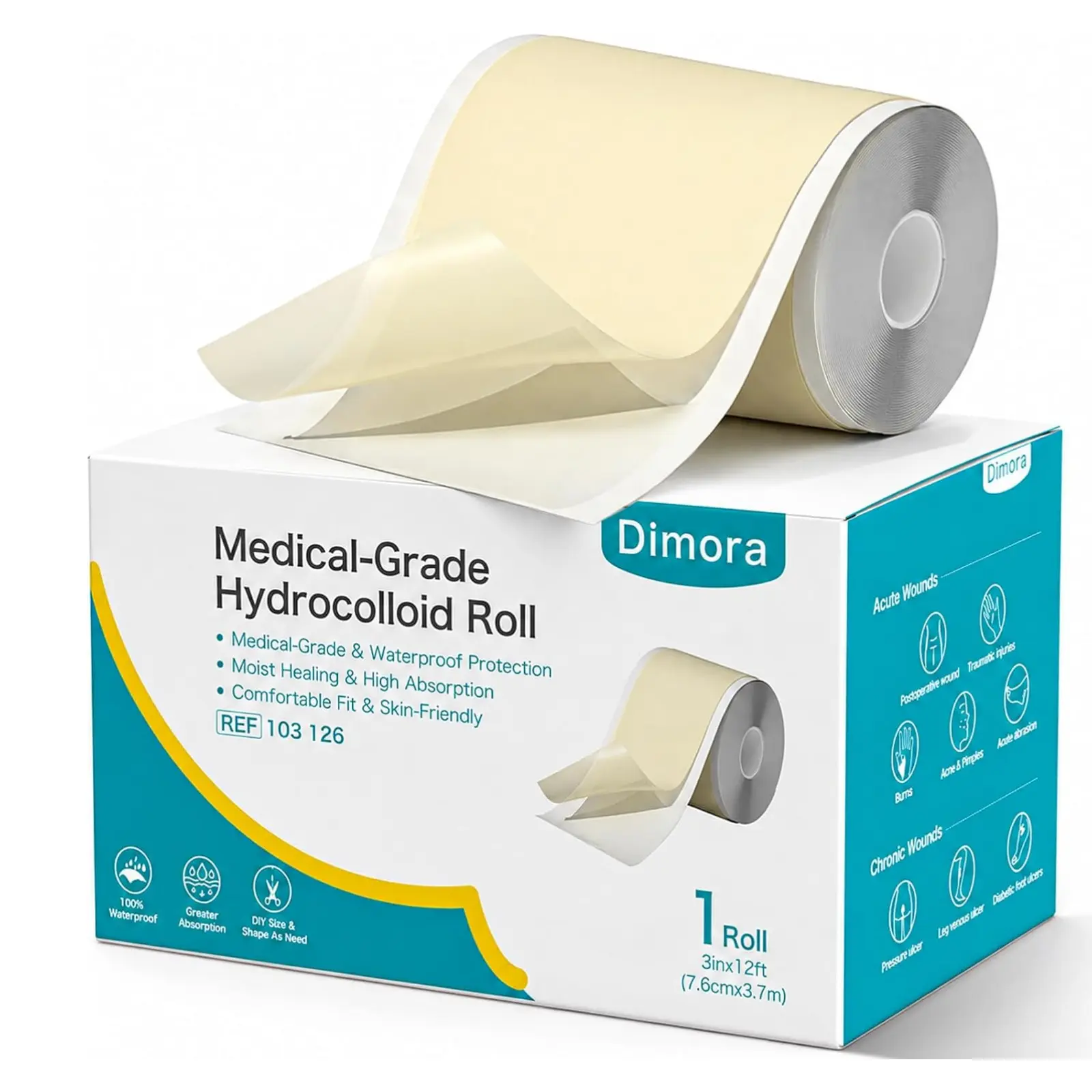 Dimora Medical-Grade Hydrocolloid Acne Patch, Acne spot treatment, Cuttable Overnight Pimple Patch, Hydrocolloid dressing, Large Size Roll (3 in × 12 ft), Suitable for Acne, Open Wounds, and Sensitive Skin,travel essentials