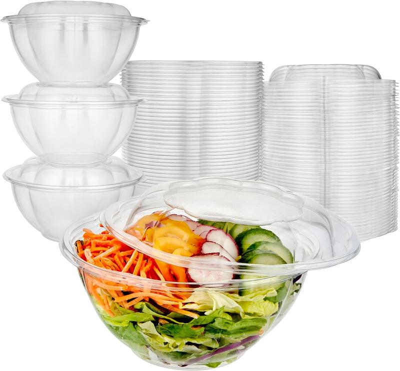 32oz Clear Plastic Salad Bowls with Lids Disposable (50 Pack) Medium Takeout Container with Snap on Lid for Fruit Salads, Quinoa, Lunch and Meal Prep