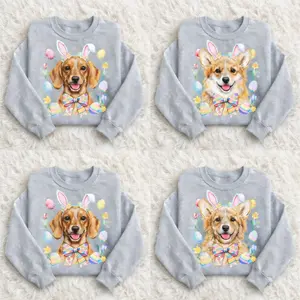 Easter Dog Grey Sport Sweatshirt Cute Bunny Ears Puppy Crewneck Choose Your Breed 50 Options Spring Dog Mom Gift