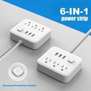 Power Strip Surge Protector, 3 Outlets with 3 USB Ports , One-Button Switch,Multi Plug Wall Outlet Extender, Extension Cord Charging Station, Small Power Strip for Travel Home Office College Dorm