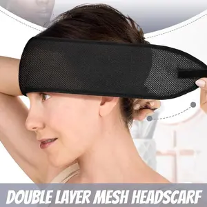 Mesh Hair Wraps for Black Women, 4-Pack Sleeping Hair Wrap Nets & Spa Headbands for Face Wash & Makeup