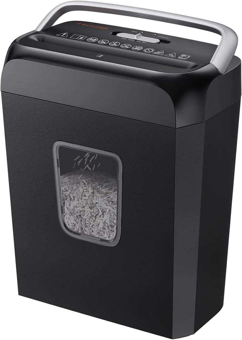 Bonsaii  6-Sheet Crosscut Paper Shredder P-4 High-Security for Home Office with Handle for Document Mail Staple Clip 3.4 Gal Wastebasket Fathersdaygift Mechanical
