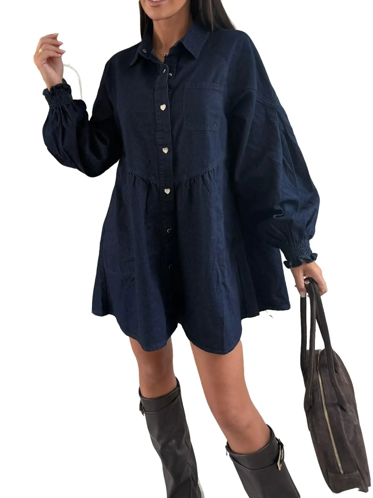 utcoco Women's Denim Shirt Dress Long Sleeve Heart Button Oversized Casual Mini Dress with Pockets - TikTok Shop utcoco Women's Denim Shirt Dress Long Sleeve Heart Button Oversized Casual Mini Dress with Pockets - TikTok Shop