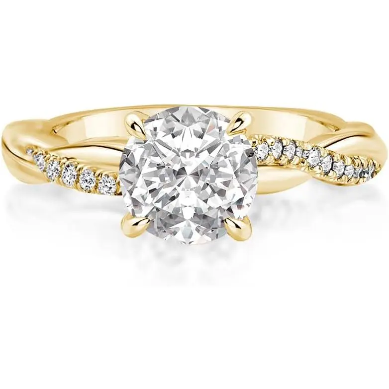 1.25/2.0ct Moissanite Engagement Ring,D Color Round Brilliant Cut,4-Prong Twist Band 14K Yellow Gold Plated 925 Sterling Silver Promise Ring for Wedding,Travel,Daily