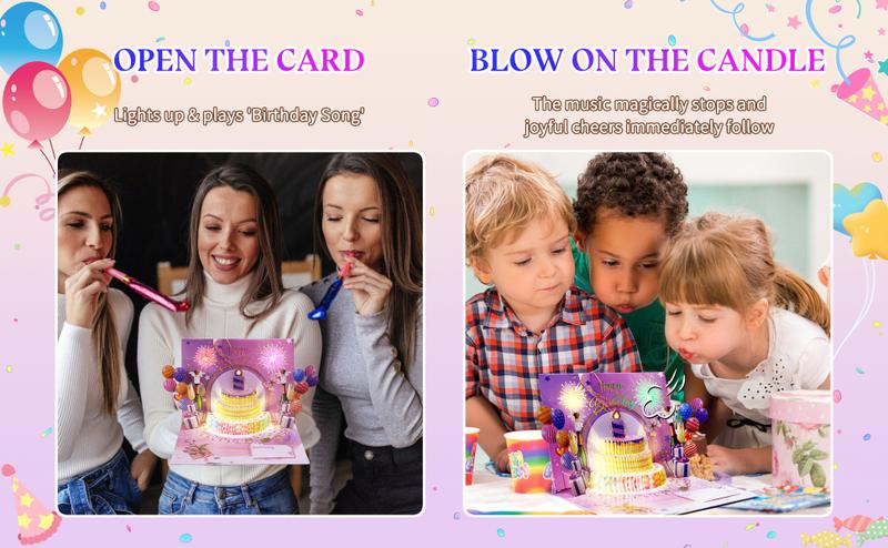 Pop-Up Musical Birthday Card with LED Lights, 3D Cake & DIY Age Number – Sings ' Happy Birthday', Fireworks & Balloons Design Music Pop-Up Card | Surprise Gift for Him, Her, Kids, Friends