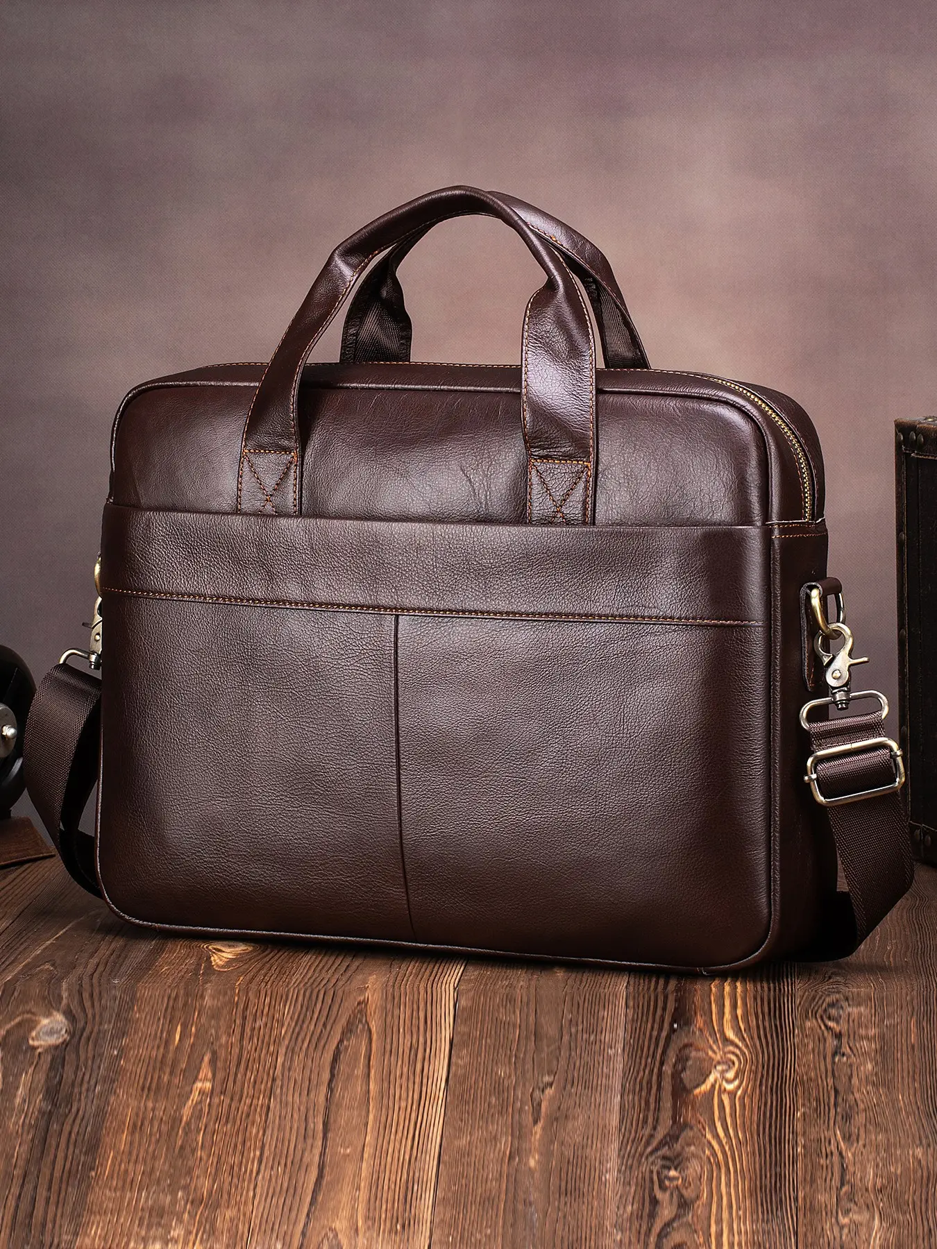 SCHLATUM Genuine Leather Briefcase Bag, Handheld Crossbody Laptop Case, Vintage Simple Men's Travel Shoulder Bag, Holiday Gift, Travel Essentials, All Seasons