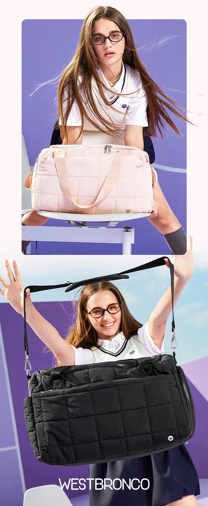 WESTBRONCO 2026 New In Chic Puffer 25L Travel Bag Duffle Bag with Wet Pocket Women Carry All Weekender Bag Waterproof Bag Gym Durable FASHION Bag for Winter Lightweight   Traveling Garment Hospital Bag Mom Gift for her