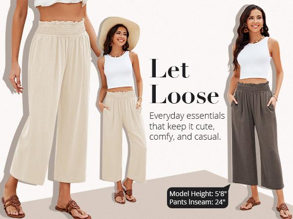 GRAPENT Texairon Linen Capri Pants for Women High Waisted Wide Leg Linen Palazzo Trousers Pull On Elastic Smock Waist Loose Flowy Pants, Women's Clothes, Linen Pants Women GRAPENT Texairon Linen Capri Pants for Women High Waisted Wide Leg Linen Palazzo Trousers Pull On Elastic Smock Waist Loose Flowy Pants, Women's Clothes, Linen Pants Women