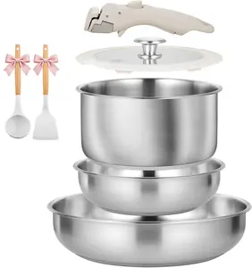 KOCH SYSTEME CS 7 Piece Stainless Steel Cookware Set with White Detachable Handle, Non-Toxic, Induction Compatible, Oven Safe for Gas, Electric & Induction Stovetops, gifts for women