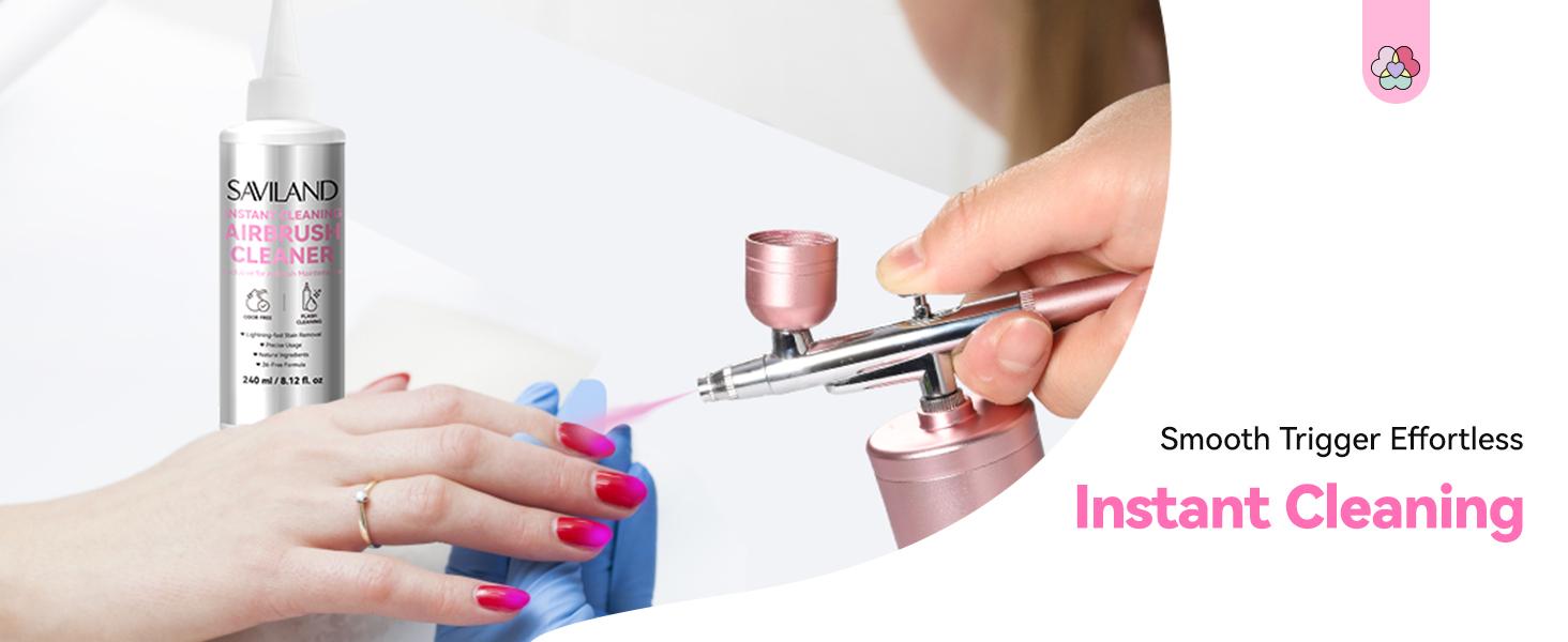 SAVILAND Airbrush Cleaner 8.12 oz: Low-odor Natural Solution Cleaning Quickly Removes Water-based Acrylics Watercolors Gel Nail Polish