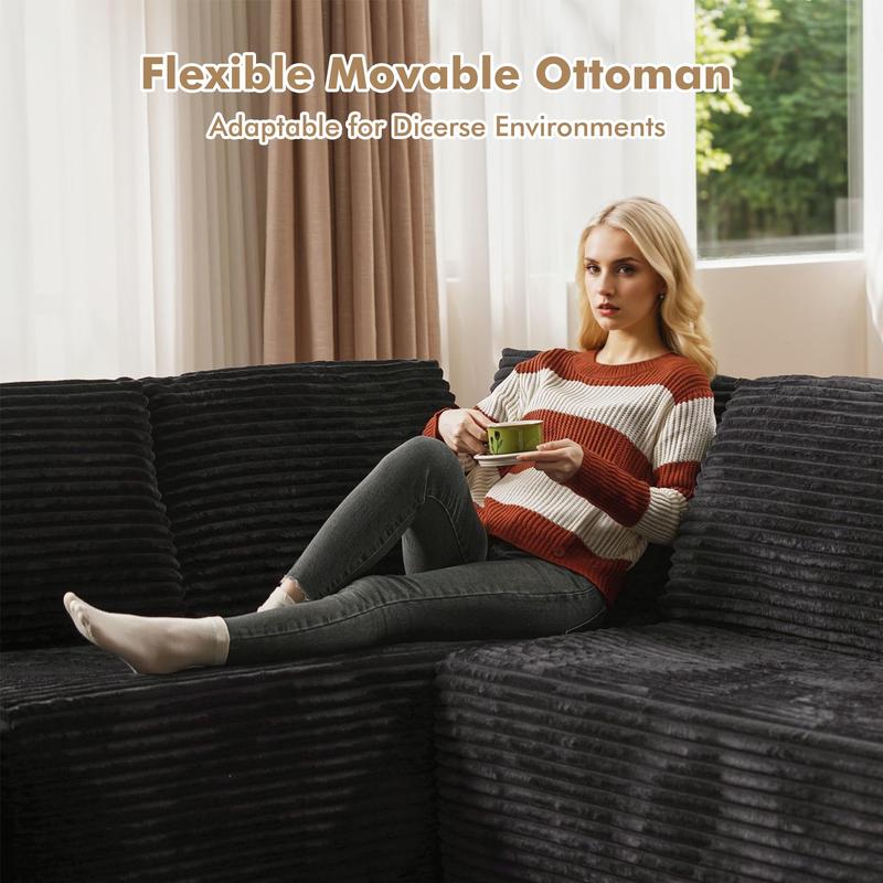 135" Cloud Sectional Couch for Living Room, Modular Floor Boneless Sofa with Plush Corduroy, No Assembly Required, Plush Corduroy Couches with Deep Seat Chaise Lounge