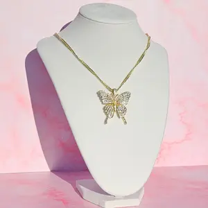 ''Butterfly Cubic Zirconia Necklace , 22 Chain   , Elegant & Sparkling Jowelry For Women''