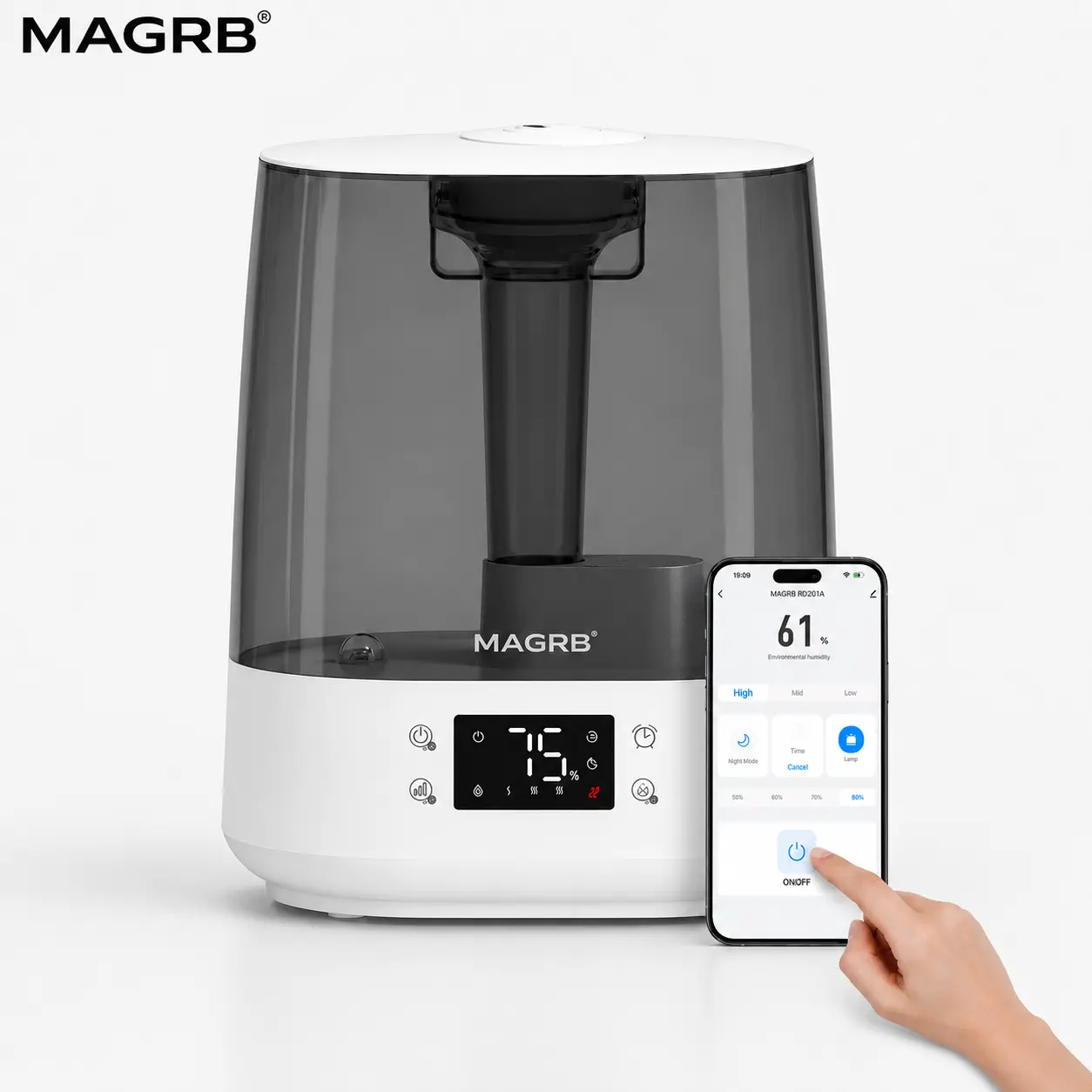 MAGRB 6L Smart Humidifier for Bedroom and Large Room, APP Remote Control Cool Mist Humidifier with Auto Humidity Control, 1-24H Timer, 3 Mist Levels, Sleep Mode, Top Refill Design, Visible Water Tank, Aroma Pads Included
