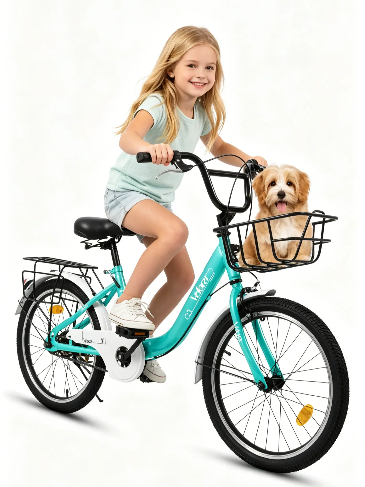 Kids Bike 20" Ages 6-12 Single-Speed V-Brake Coaster Brake 30.6 lbs Carbon-Steel Frame Chain Guard Rear Rack Ideal for Young Riders