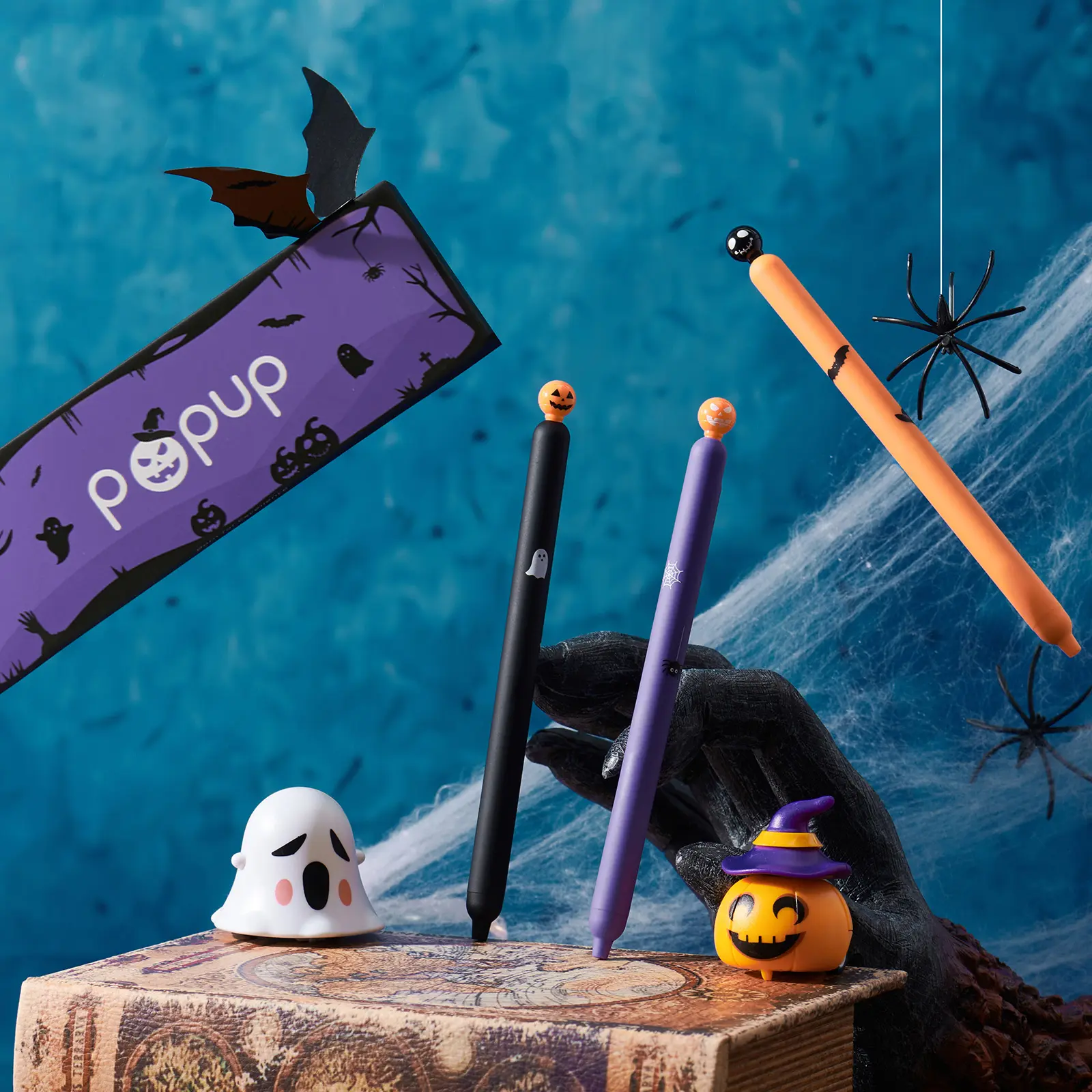 Kaco POPUP Series 3-Piece Halloween Theme Creative Stationery Gel Pens, 0.5mm Black Quick Dry Ink, Side Press Tip, Soft Touch Pen, Smooth-Writing No Bleed Office Supplies for Daily Writing