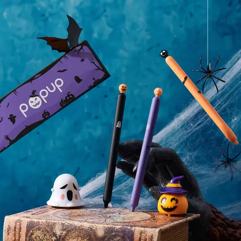Kaco POPUP Series Halloween Theme 6-Piece Creative Gel Pens - 0.5mm Black Quick Dry Ink, Side Press Tip, Soft Touch Pen, Smooth-Writing, No Bleed/Skipping/Smudging, Stress-Relieving Stationery Office Supplies for Daily Writing, Journaling