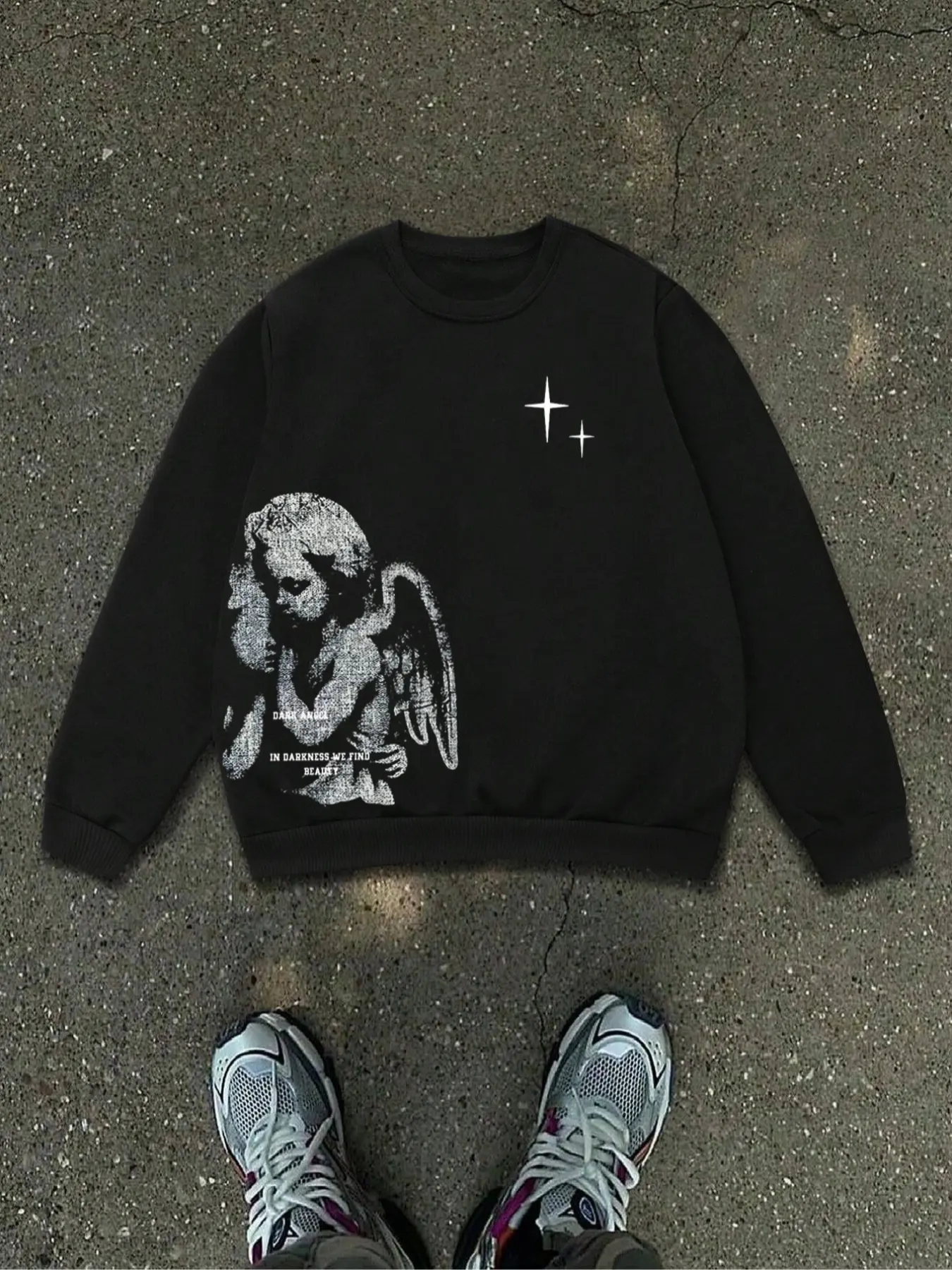 Men's Letter Angel Print Sweatshirt Tops, Casual Crewneck Sweatshirt, Casual Alternative Streetwear Long Sleeve Pullover, Comfortable Fashion Design, Daily Wear Preferred, Fall & Winter