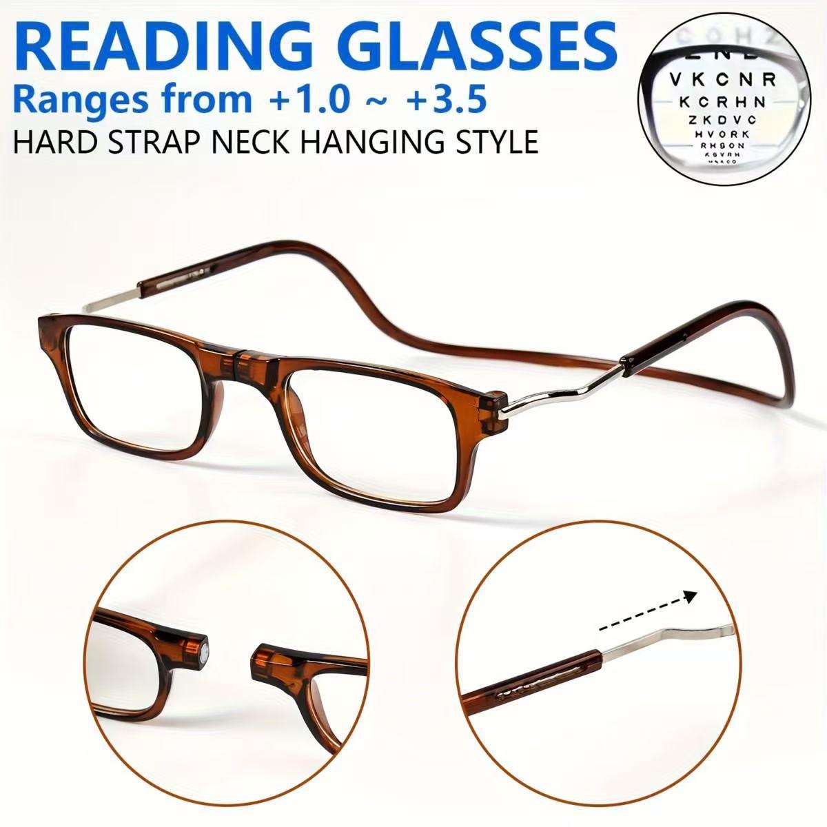 3pcs Magnetic Rectangle Reading Glasses | Small Square Eyeglasses Around Neck Hanging, Lightweight, Adjustable Temple, PC Frame, Farsightedness