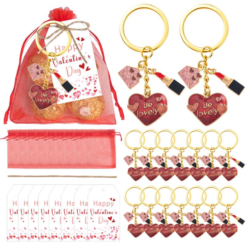 12 Set Valentine's Day Greeting & Gratitude Set - with Pendant Keychains & Cards, Perfect for Family, Friends, Couples, Valentine's Day Parties & Gift Recommendations