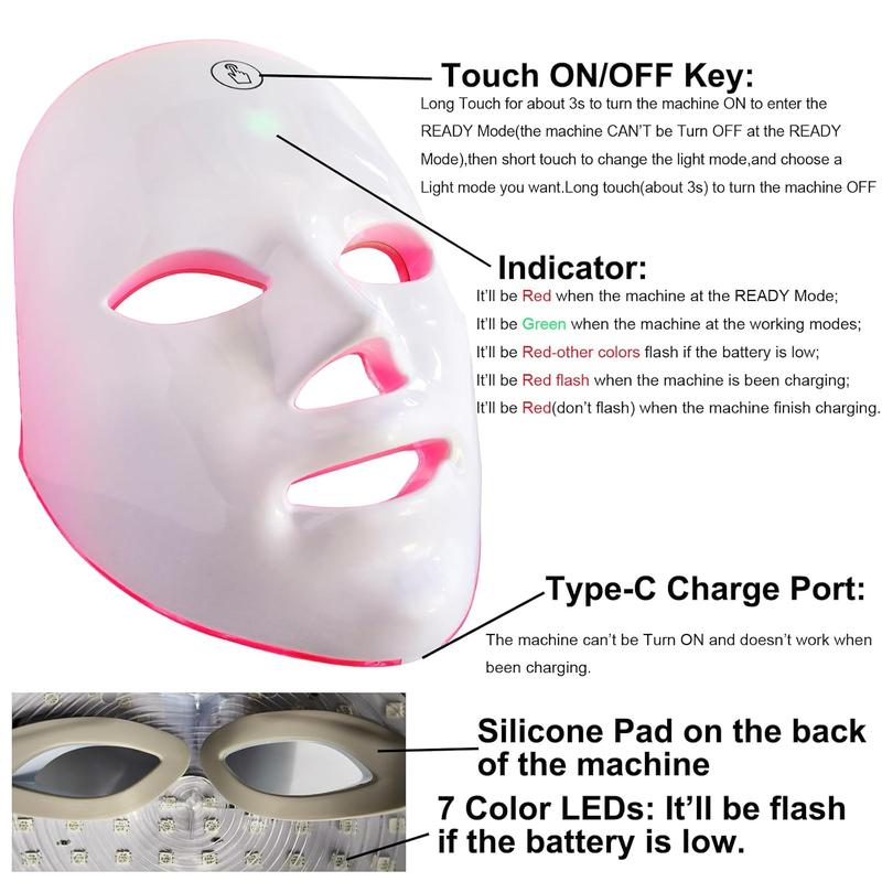 7-Color LED Phototherapy Face Mask: Brightens skin tone, reduces wrinkles, and smooths skin | Portable skincare, rechargeable wireless beauty gift, ideal for Christmas and at-home skincare.