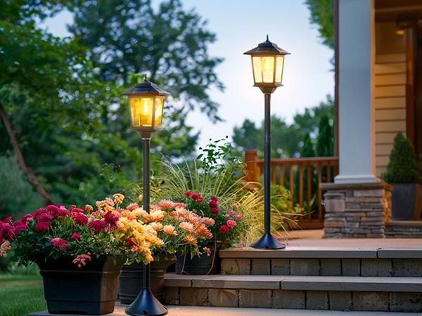 [2 Pack] PASAMIC 63" Solar Lamp Post, Outdoor Lights Waterproof, Patio Pole Light, Floor Lamp for Deck Pathway Backyard Garden Front Porch Decor, Warm White, Replaceable Bulb, Landscape Lighting, Summervibes