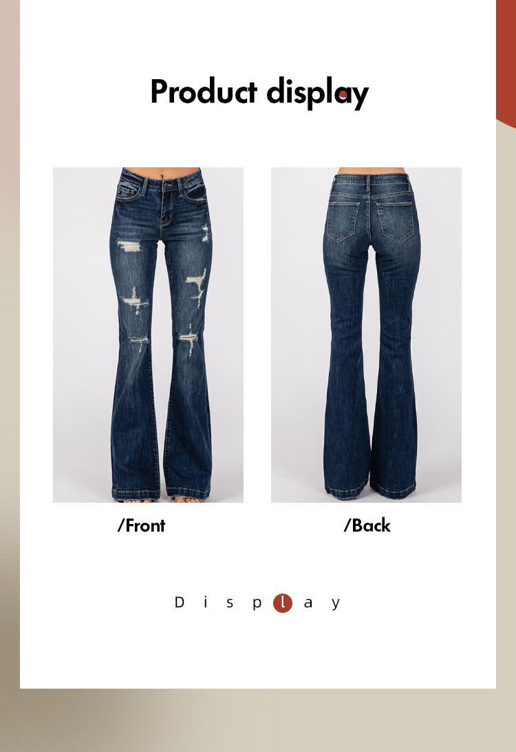 Madison Vogatiques High Rise Ripped Flared Jeans Bell Bottom Denim Pants Comfort Basic Distressed Raw Hem Tummy Control BBL