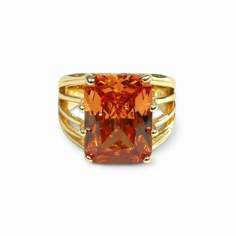 Amber square ring gold plated 14 k