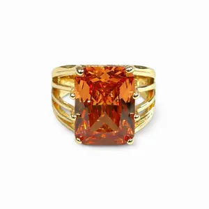 Amber square ring gold plated 14 k