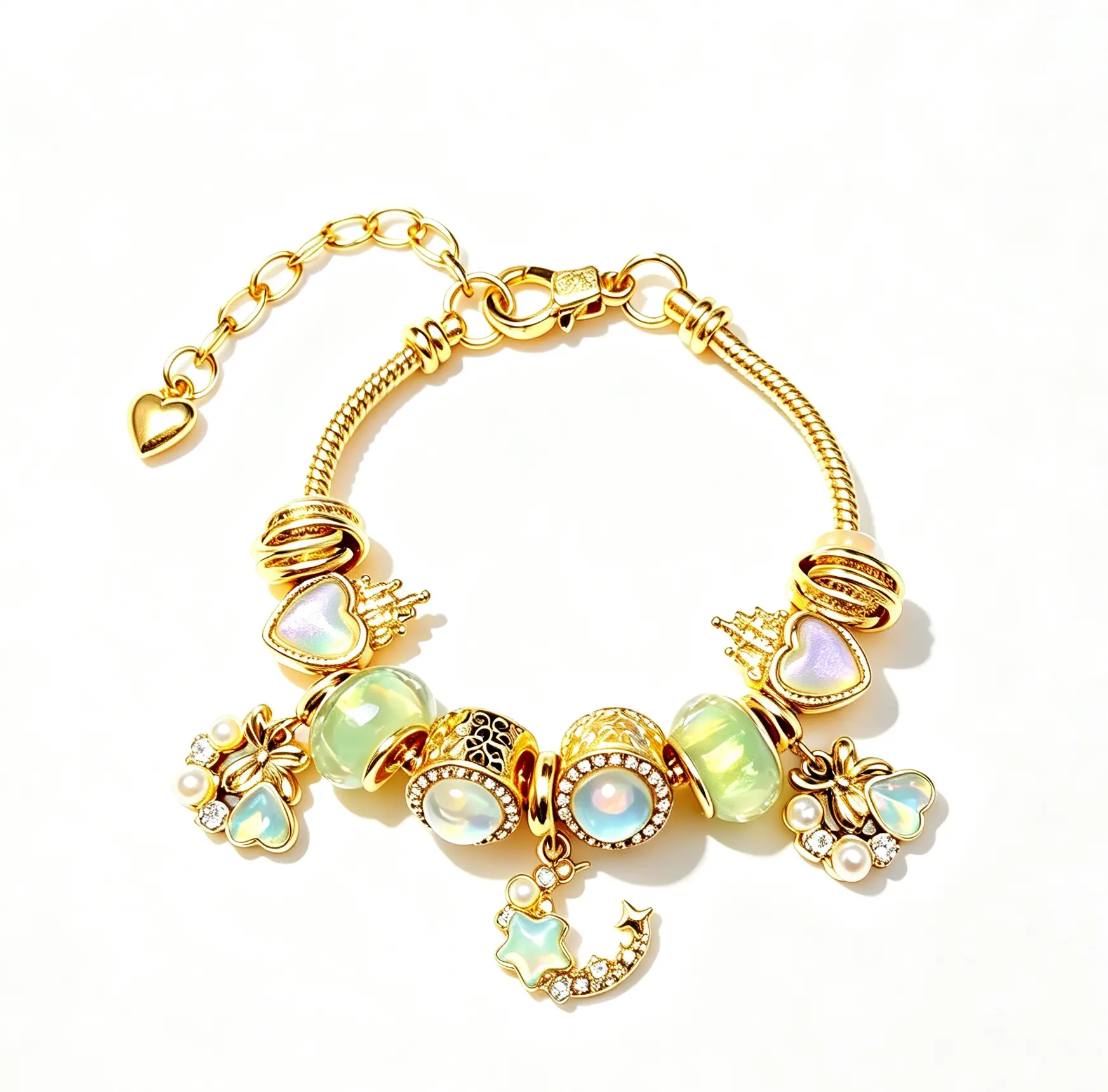 Luxury Iridescent Charm Bracelet Gold Snake Chain Heart Butterfly Star Moon Pendant Fashion Jewelry Gift for Her