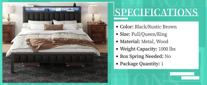 AMERLIFE Platform Bed Frame with LED Light, PU Headboard, Charging Station and 2-Tier Storage Space,Best Gift Ideas/Christmas Gifts AMERLIFE Platform Bed Frame with LED Light, PU Headboard, Charging Station and 2-Tier Storage Space,Best Gift Ideas/Christmas Gifts