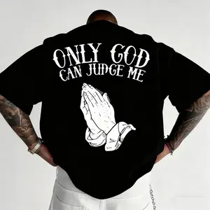 “Faith-Based Streetwear T-Shirt – ‘Only God Can Judge Me’, Oversized, Black & White, Trending”