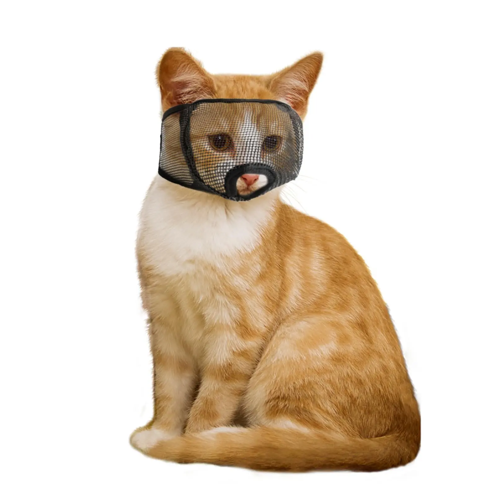 Cat Muzzle for Grooming, Nail Trimming, Bathing - Soft Mesh Covered, Humane Dimension, 4 Sizes, Prevents Biting, Chewing, Four Sizes