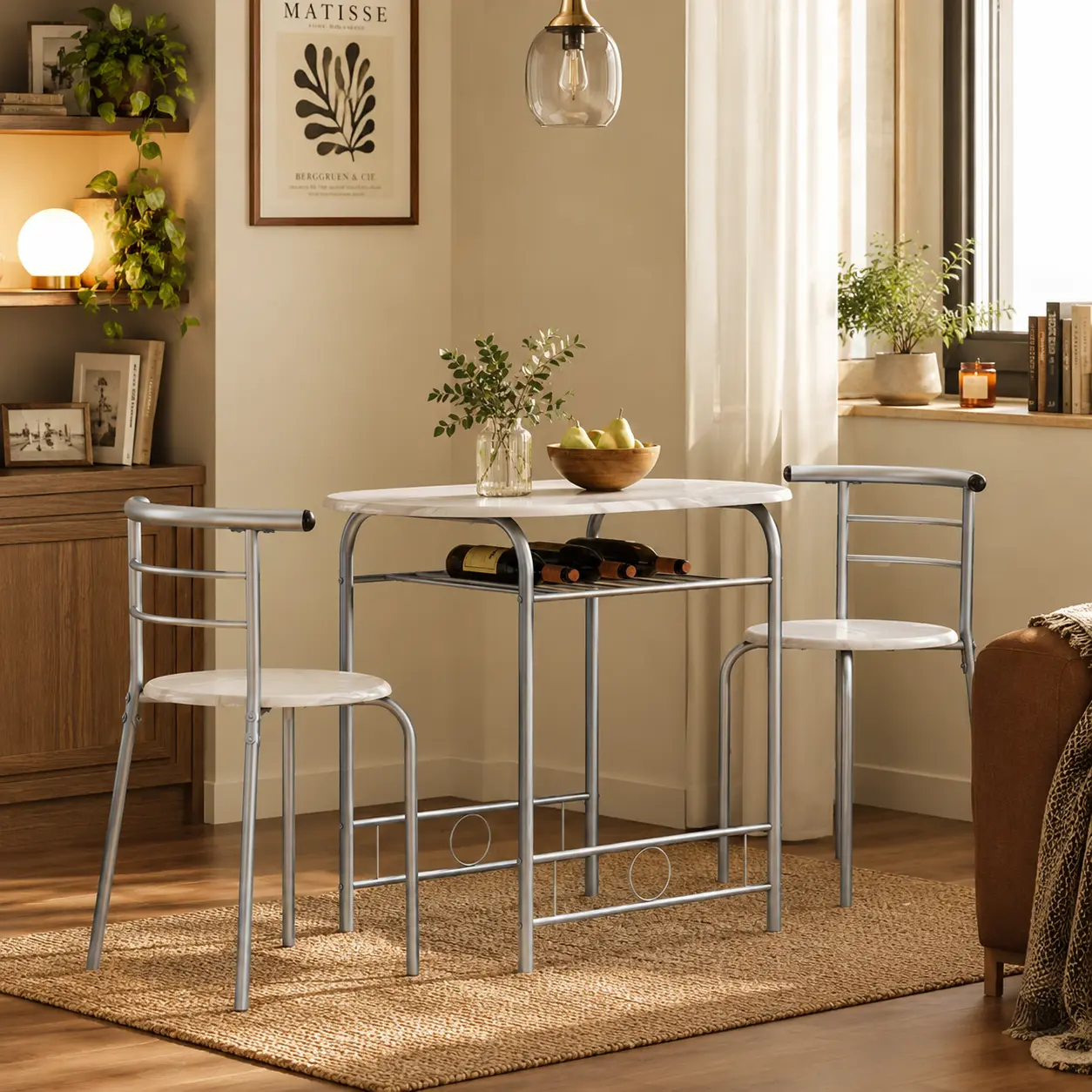 Yaheetech 3-Piece Modern Dining Room Sets, Indoor Steel-Leg Furniture with Storage Rack, Space-Saving Apartment Kitchen Furniture for 2,dorm essentials,home decor tiktokshopbacktoschool