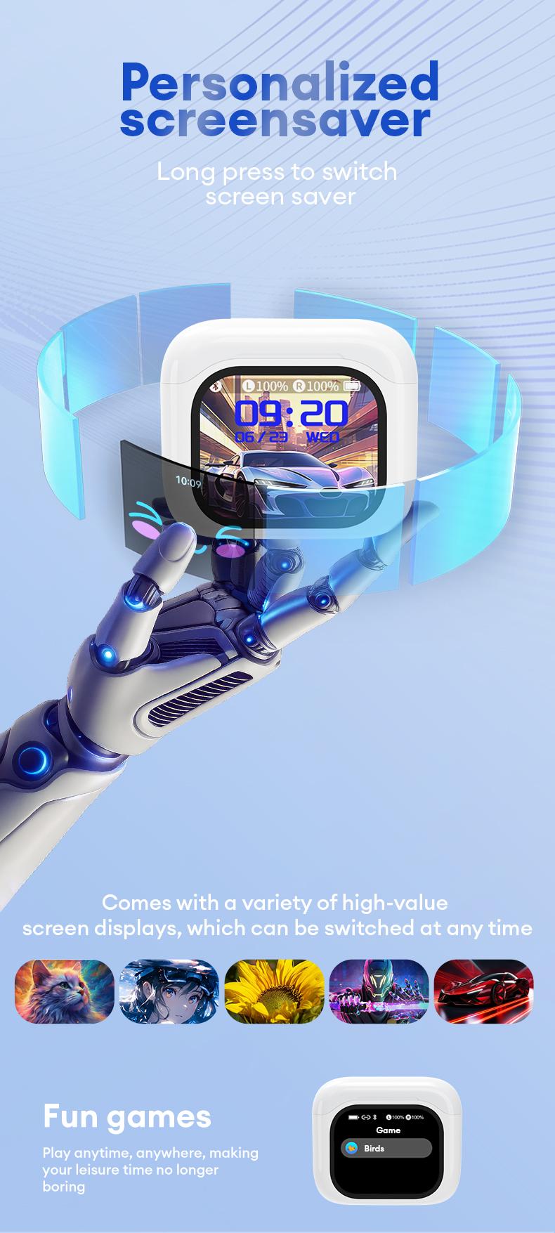 HYUNDAI Y48 Bluetooth 6.0 Earphones LED Display High Fidelity Waterproof Wireless Earbuds with Built-in Microphone for Office Sports Study Audio Calls Electronic Earbud Headset Black